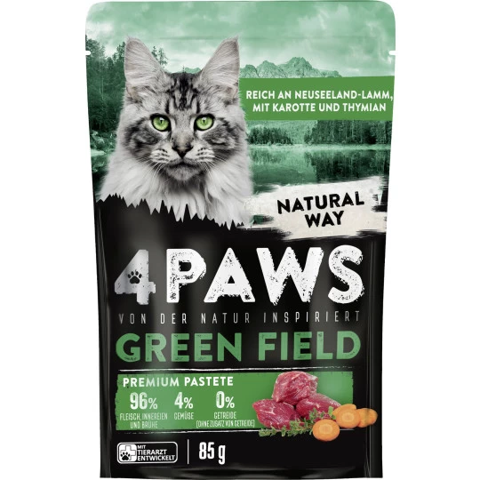 Paws Green Field Premium Pastete Neuseelandlamm, Karotte & Thymian 85G